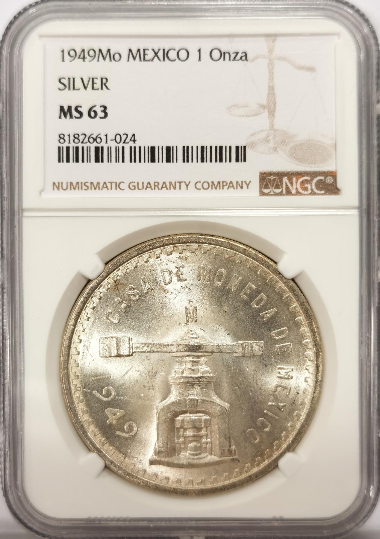 博洋堂世界钱币拍卖第109期（全场包邮） NGC MS63 墨西哥1949年天平1盎司银币