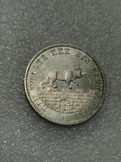天下钱庄裸币专场 - 1861德国安哈特小熊爬墙1泰勒银币