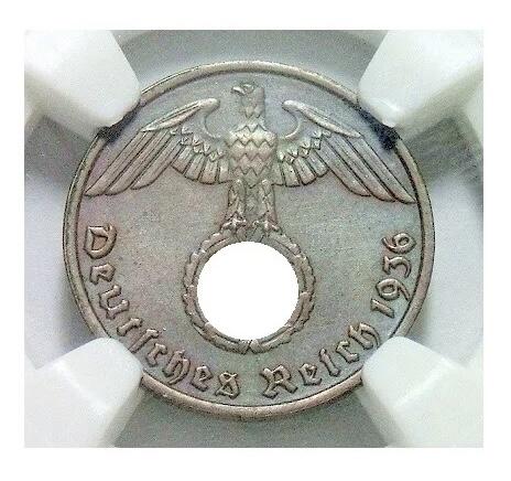 稀年 NGC MS63 德国第三帝国1936年E版1芬尼 难得原光