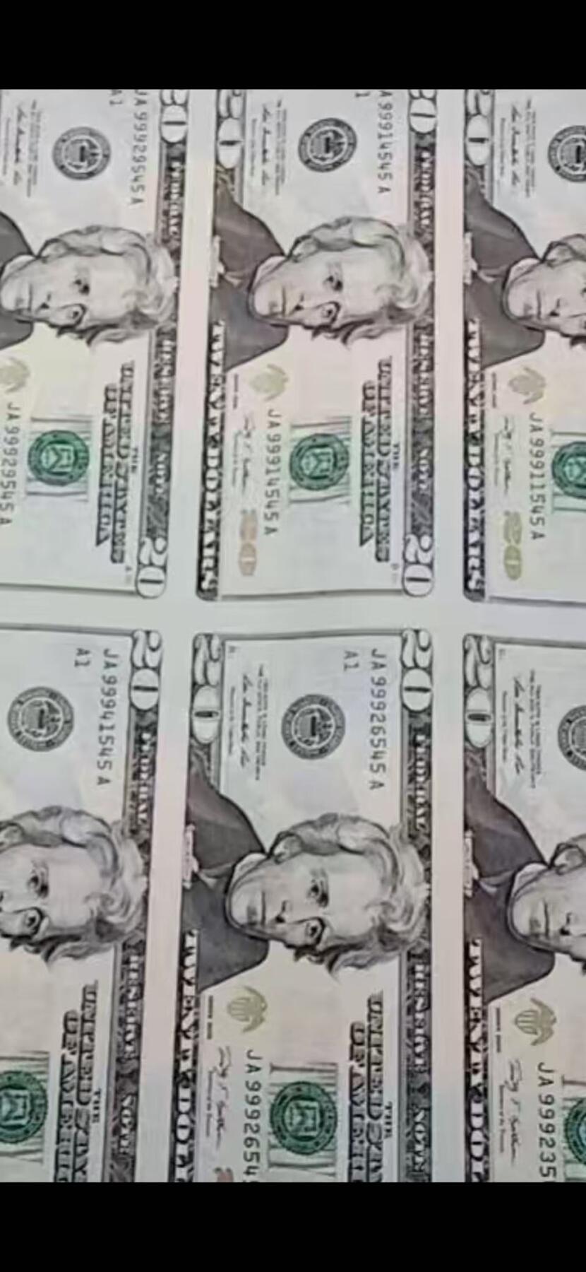 美元💲20 16连体钞