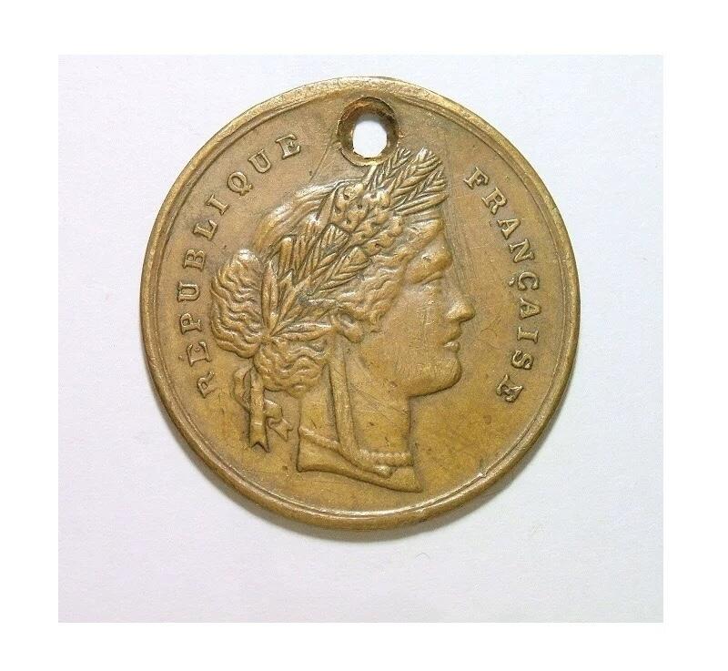 法国1884年 谷物女神高浮雕精制铜章 33MM
