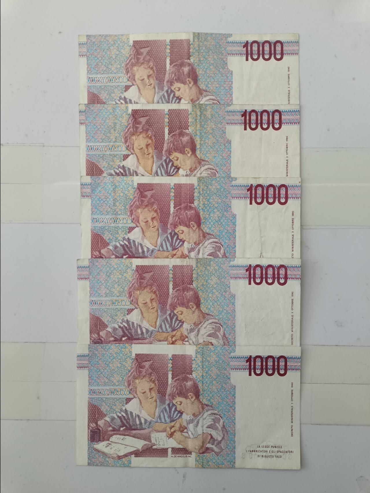 【20250131】非全新纸币第220场 意大利1000里拉5张纸币