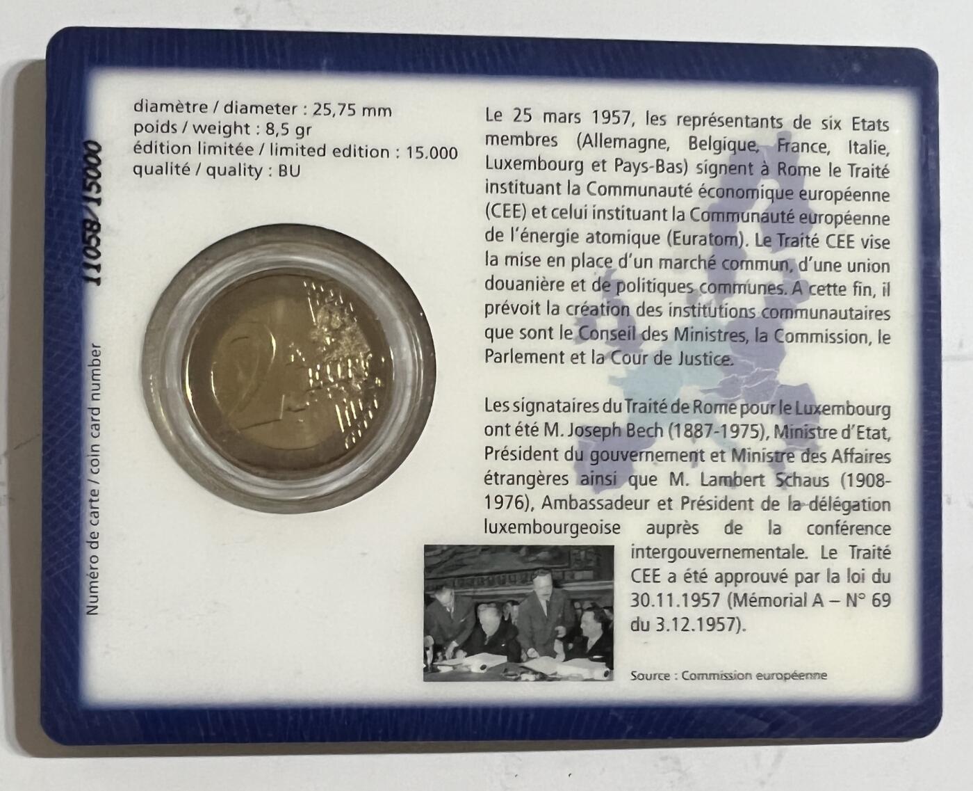 S&S Numismatic世界钱币-拍卖 第113期  卢森堡2007年 罗马条约签订50周年 2欧元双色纪念币官方卡币 联合发行里面唯一有幻影设计