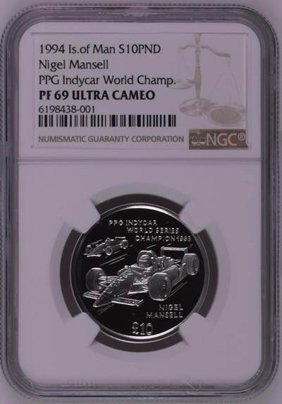 S&S Numismatic世界钱币-拍卖 第114期  - 马恩岛1994年  PPG印地汽车世界冠军-奈杰尔·曼塞尔 10英镑精制纪念银币 NGC PF69UC