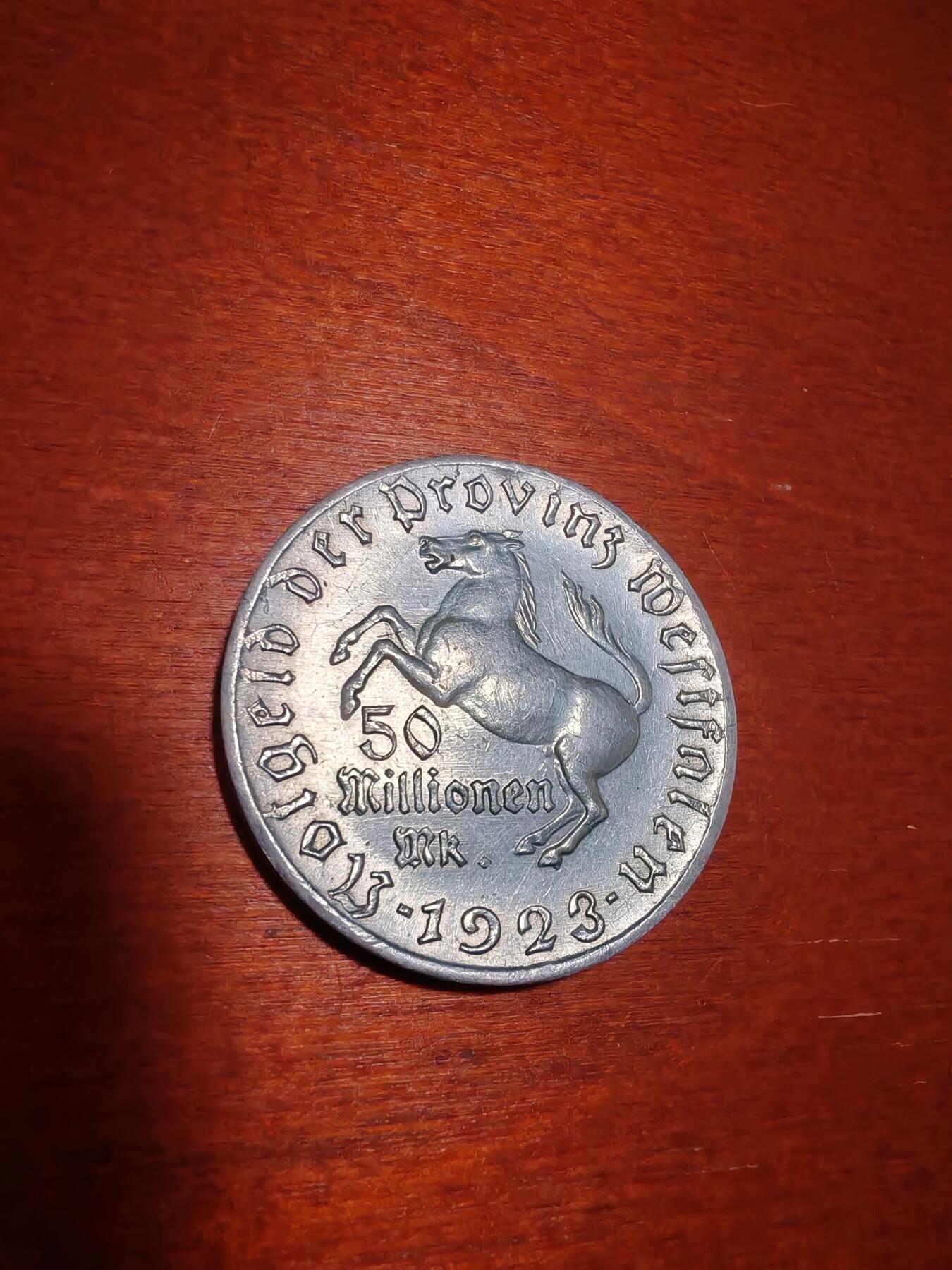 长老汇蛇年精选第一场拍卖 1923 德紧威斯特法兰斯坦伯爵马币5千万马克3行铝币（4）