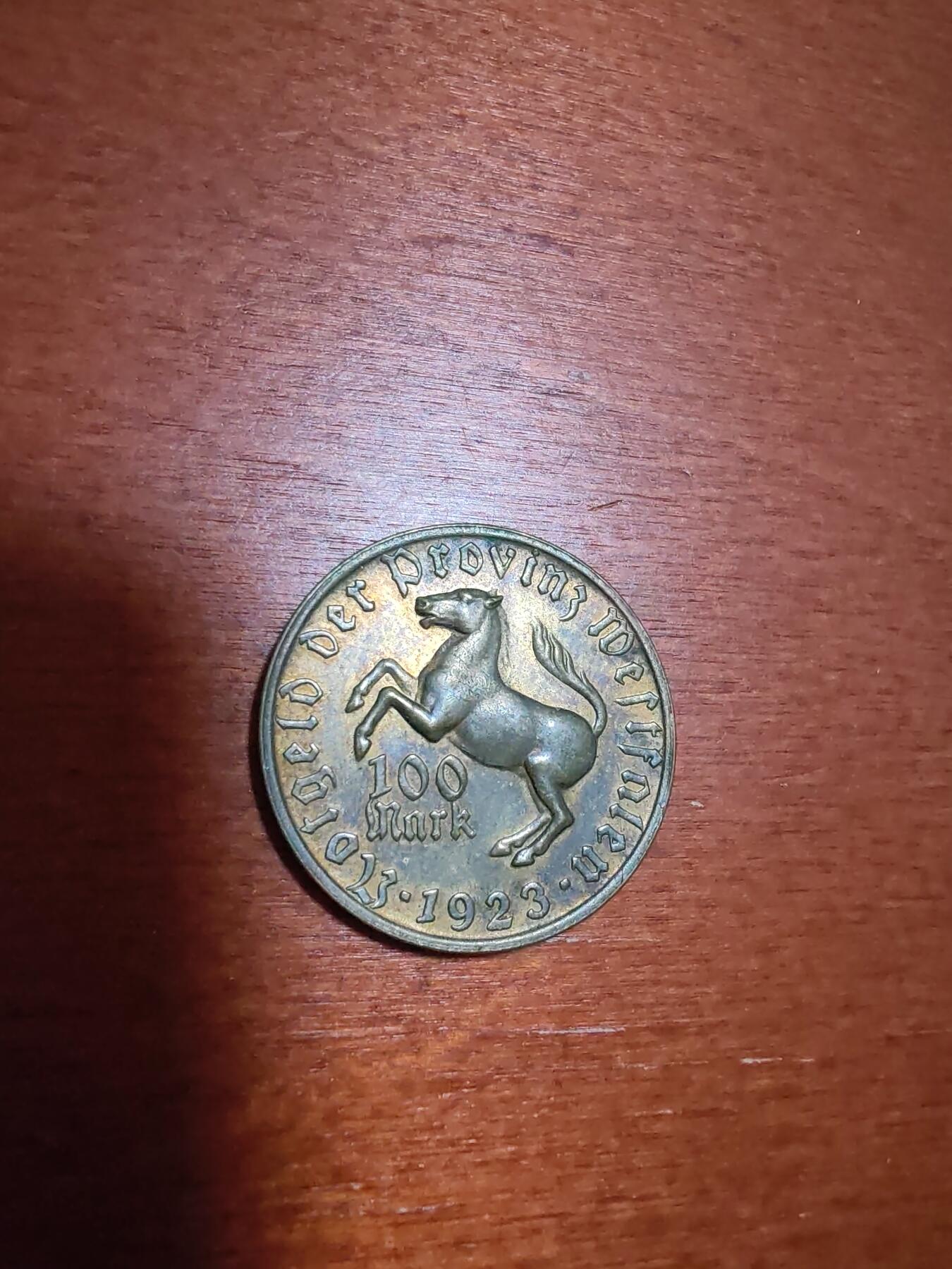 长老汇蛇年精选第一场拍卖 1923德紧威斯特法兰女诗人马币100马克镀金铜币