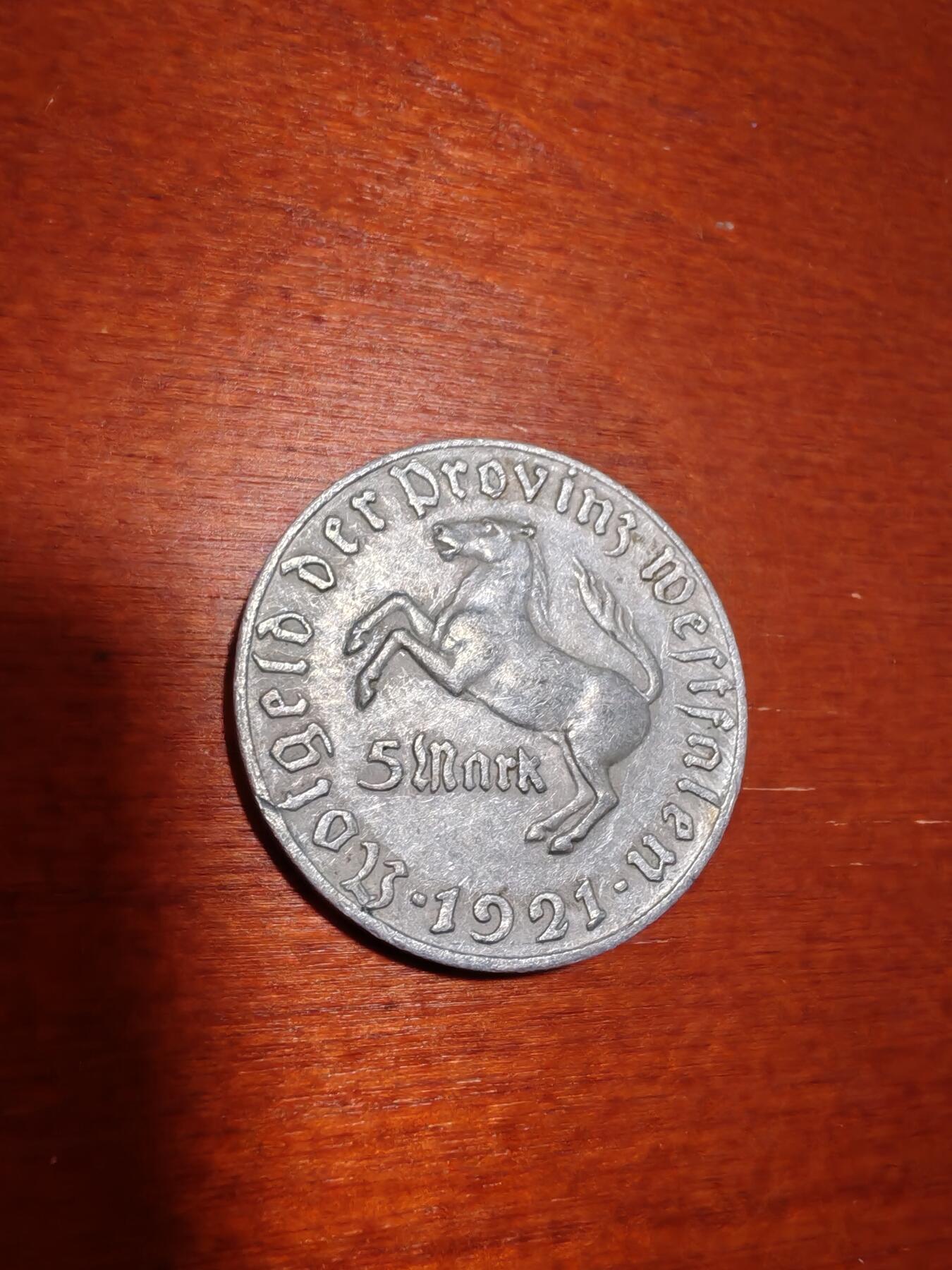 长老汇蛇年精选第一场拍卖 1921德紧威斯特法兰斯坦伯爵马币5马克铝币
