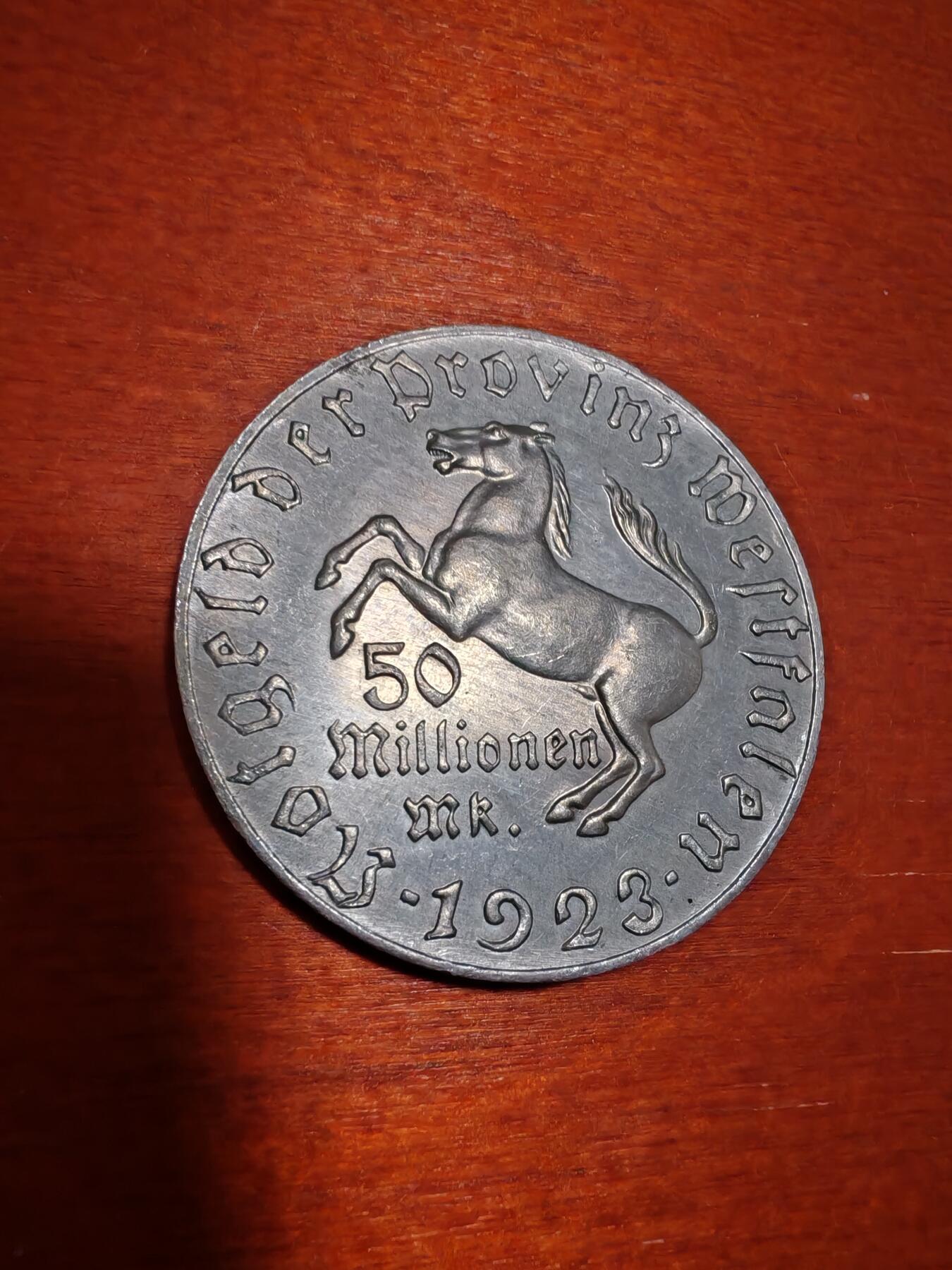 长老汇蛇年精选第一场拍卖 1923 德紧威斯特法兰斯坦伯爵马币5千万马克3行铝币（5），大版
