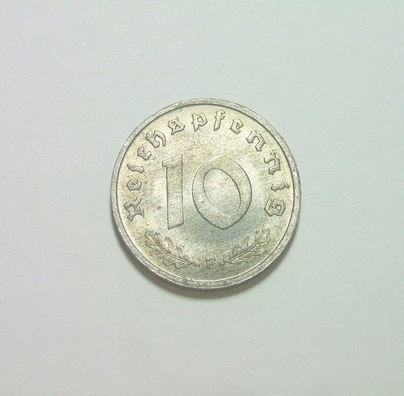 可评级 盟军占德国1947年F版10芬尼拔毛鹰 难得原光