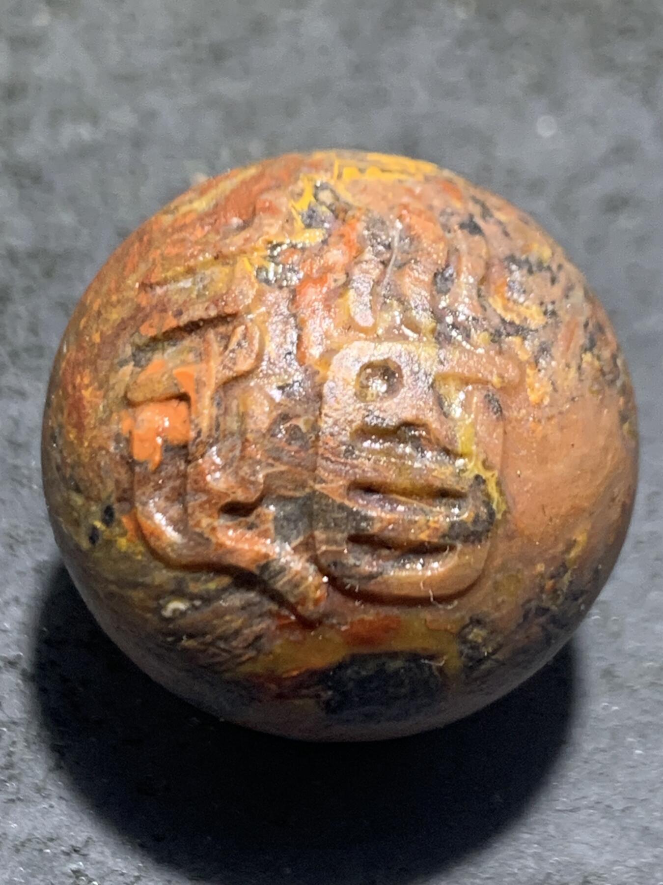精美亚光原皮草花纹风化纹战国红玛瑙手工雕刻道字单珠一颗！