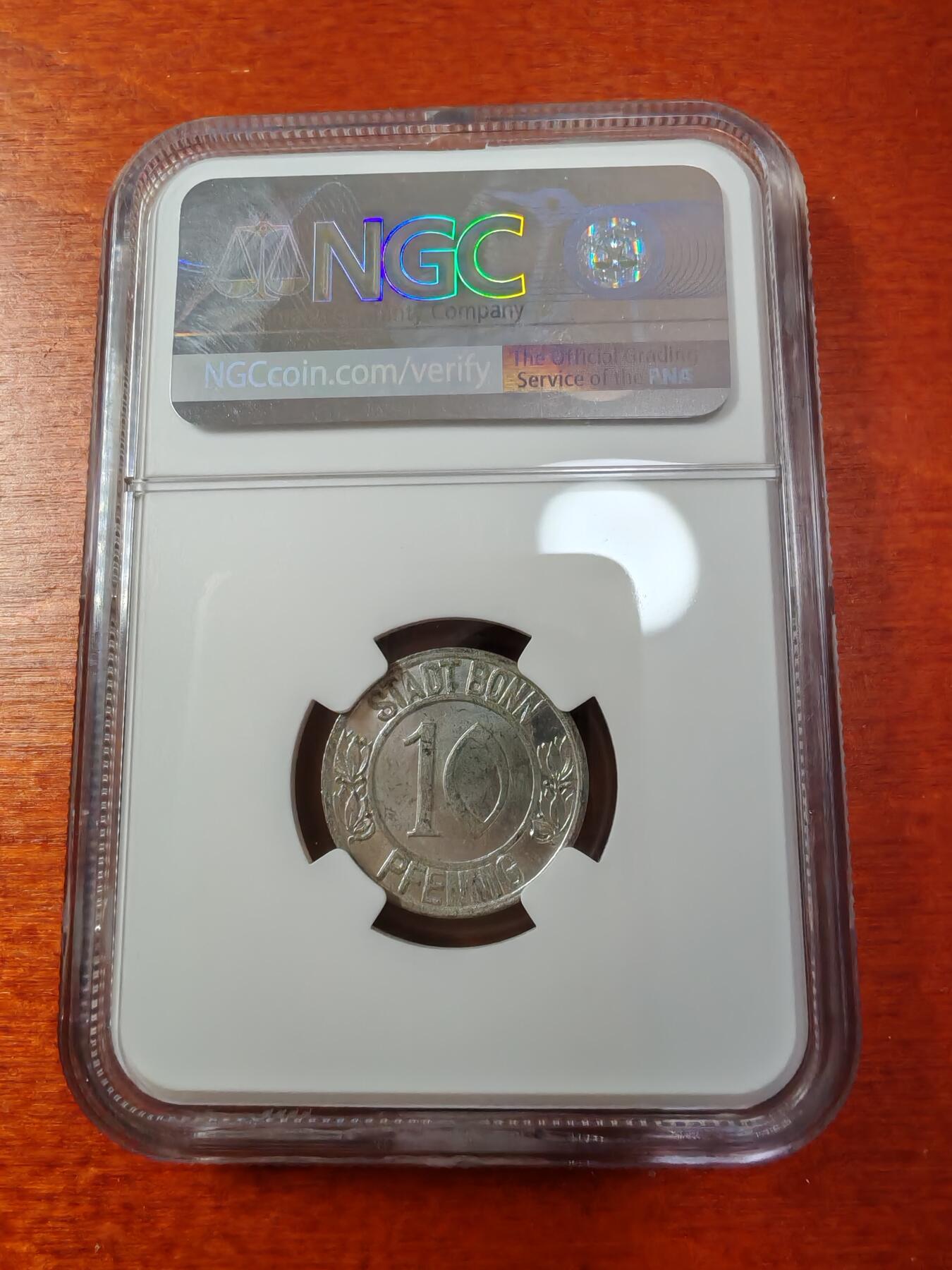 长老汇蛇年精选第一场拍卖 1920德紧波恩贝多芬10芬尼铁币，NGC MS65，季军分，更高7枚（2）