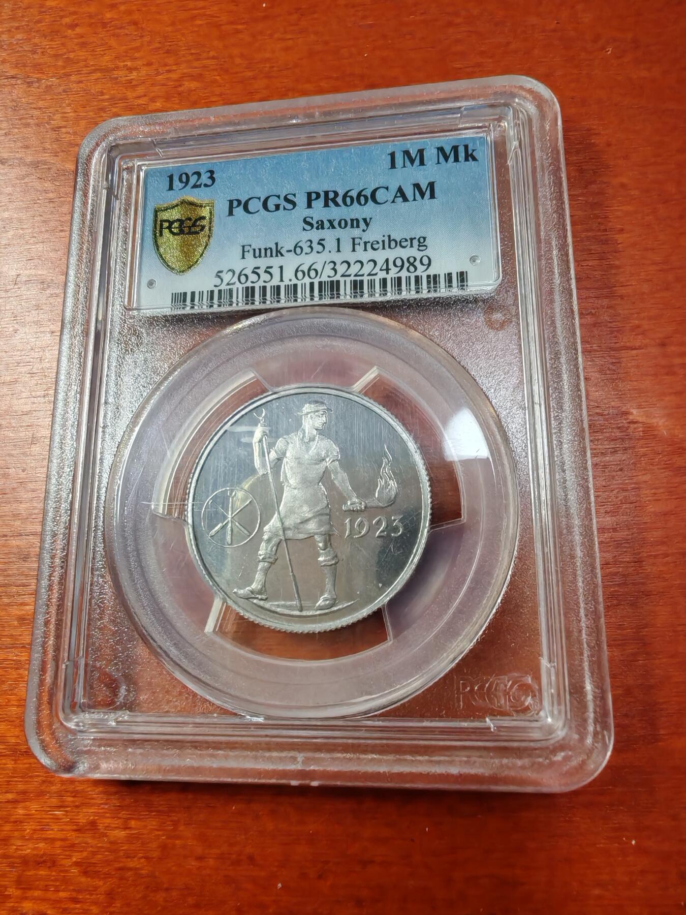 长老汇蛇年精选第一场拍卖 1923 德紧弗莱堡火把男1百万马克精制铝币，PCGS PR66CAM，亚军，更高3枚