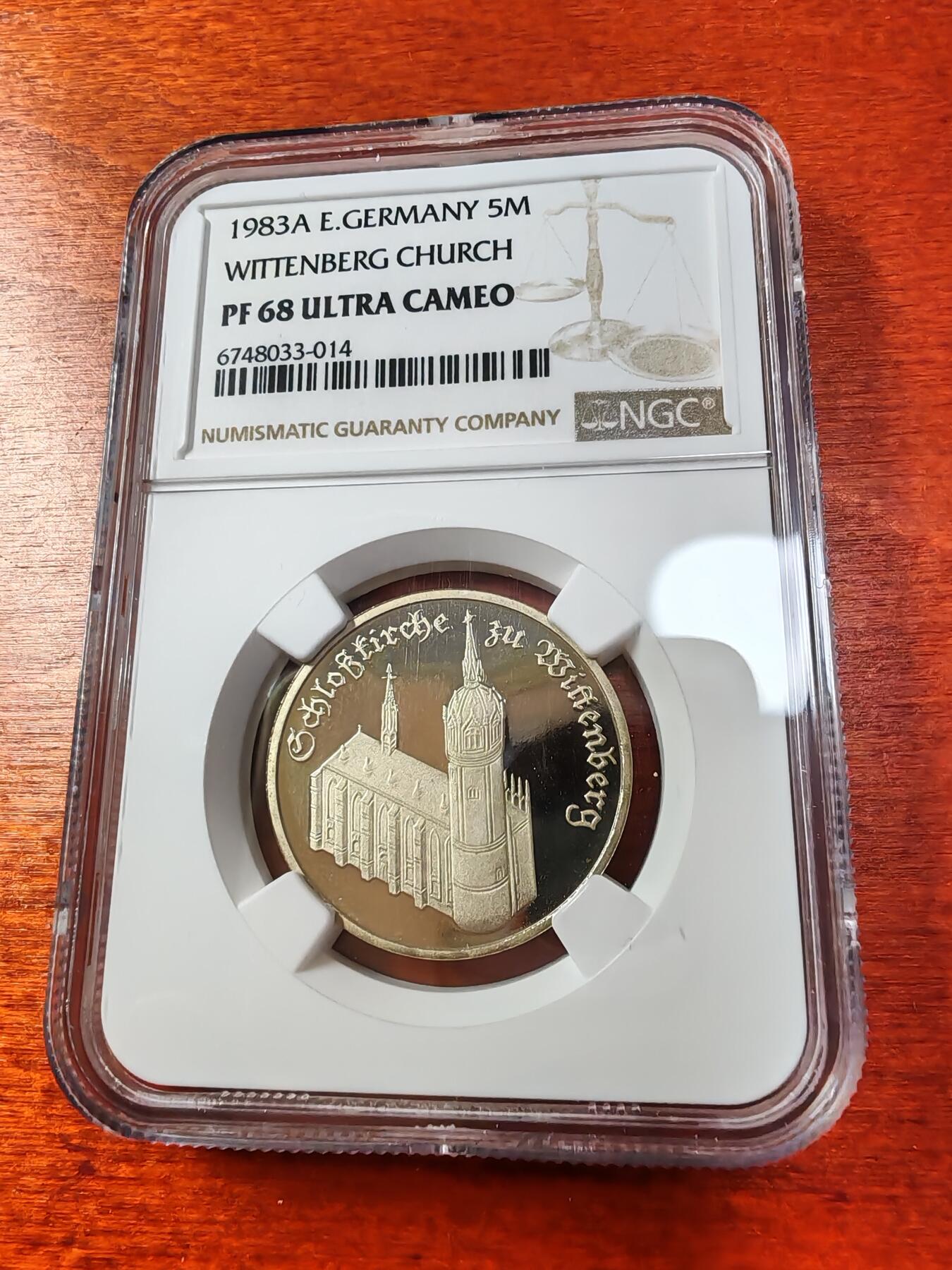 长老汇蛇年精选第一场拍卖 1983东德威登堡教堂 5马克精制镍币，NGC PF68UC，冠军分，5500枚