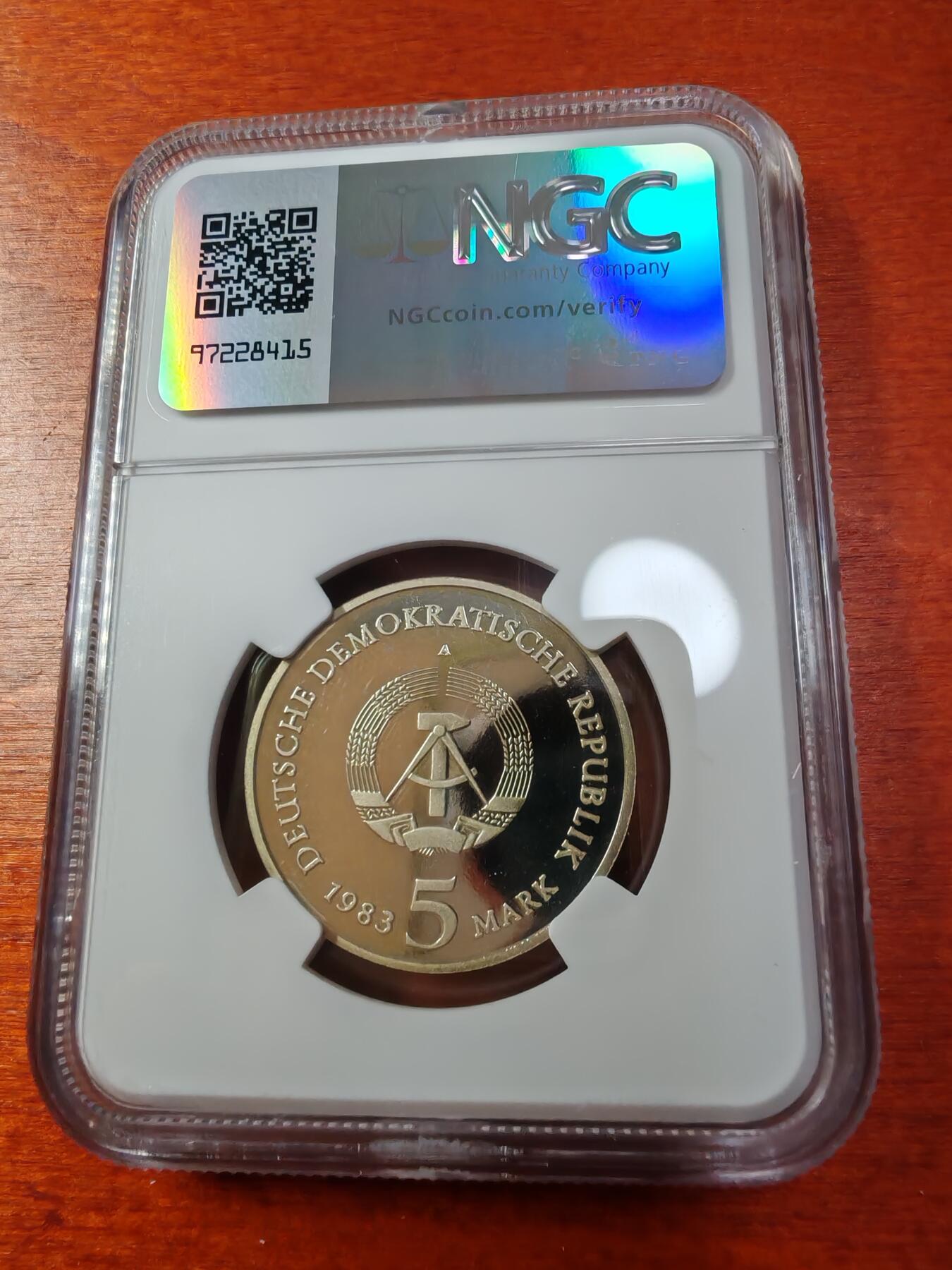 长老汇蛇年精选第一场拍卖 1983东德威登堡教堂 5马克精制镍币，NGC PF68UC，冠军分，5500枚