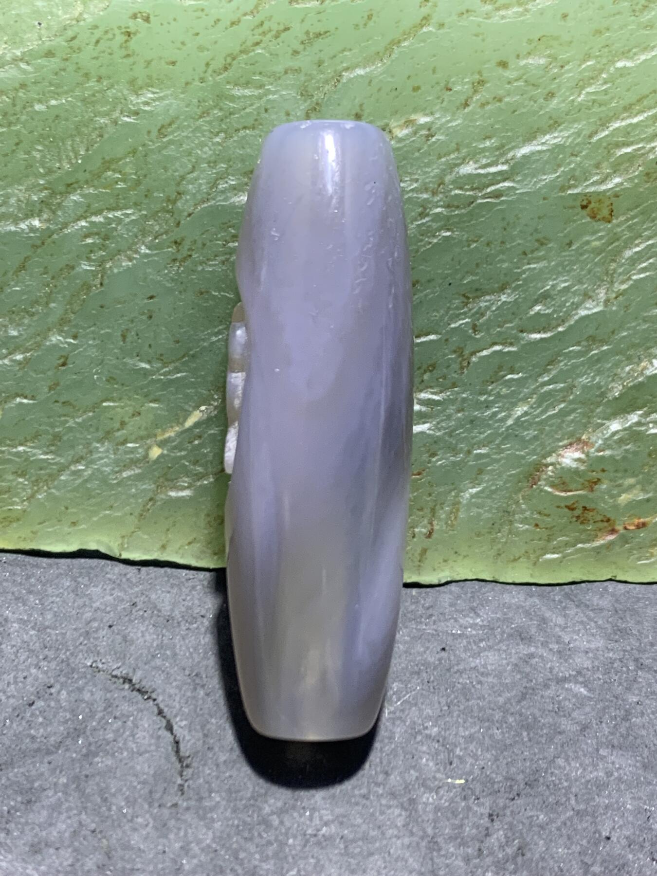 精美亚光高玉化天眼纹巴西玛瑙手工雕刻箴言桶珠一个
