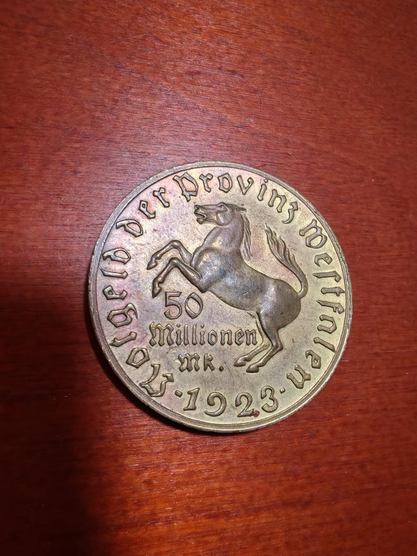 长老汇蛇年精选第一场拍卖 1923德紧威斯特伐利亚斯坦伯爵马币5千万马克镀金币（2）
