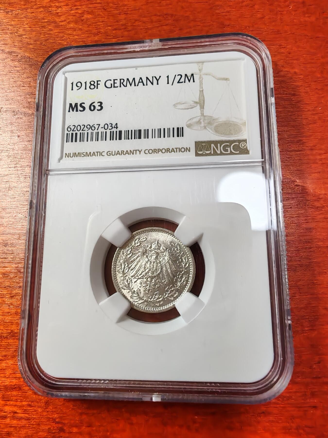 长老汇蛇年精选第一场拍卖 1918德国1/2马克银币，NGC MS63