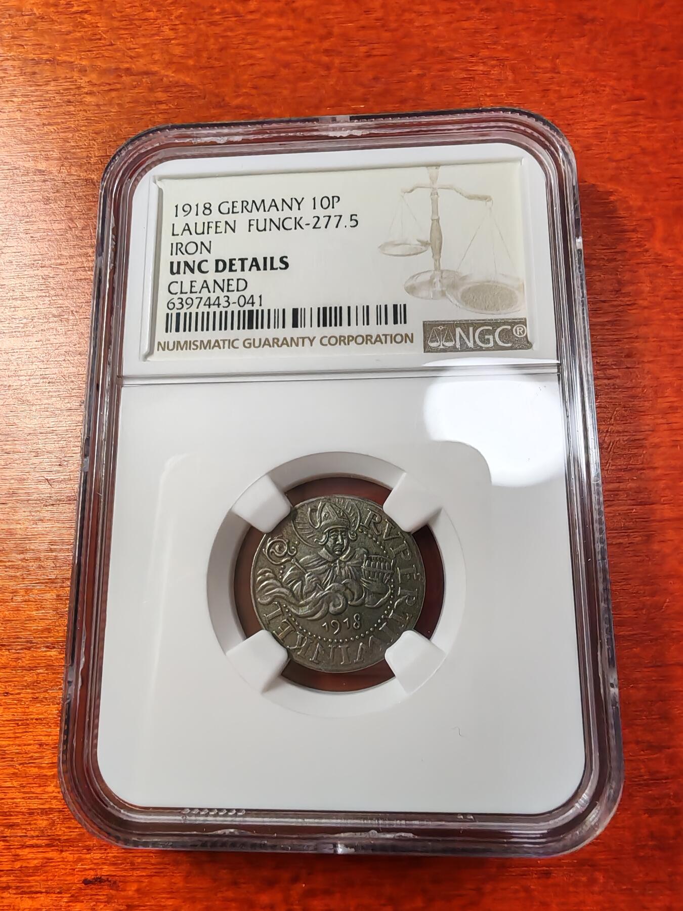 长老汇蛇年精选第一场拍卖  1918 德紧劳芬10芬尼铁币，NGC UNC，哥茨作品