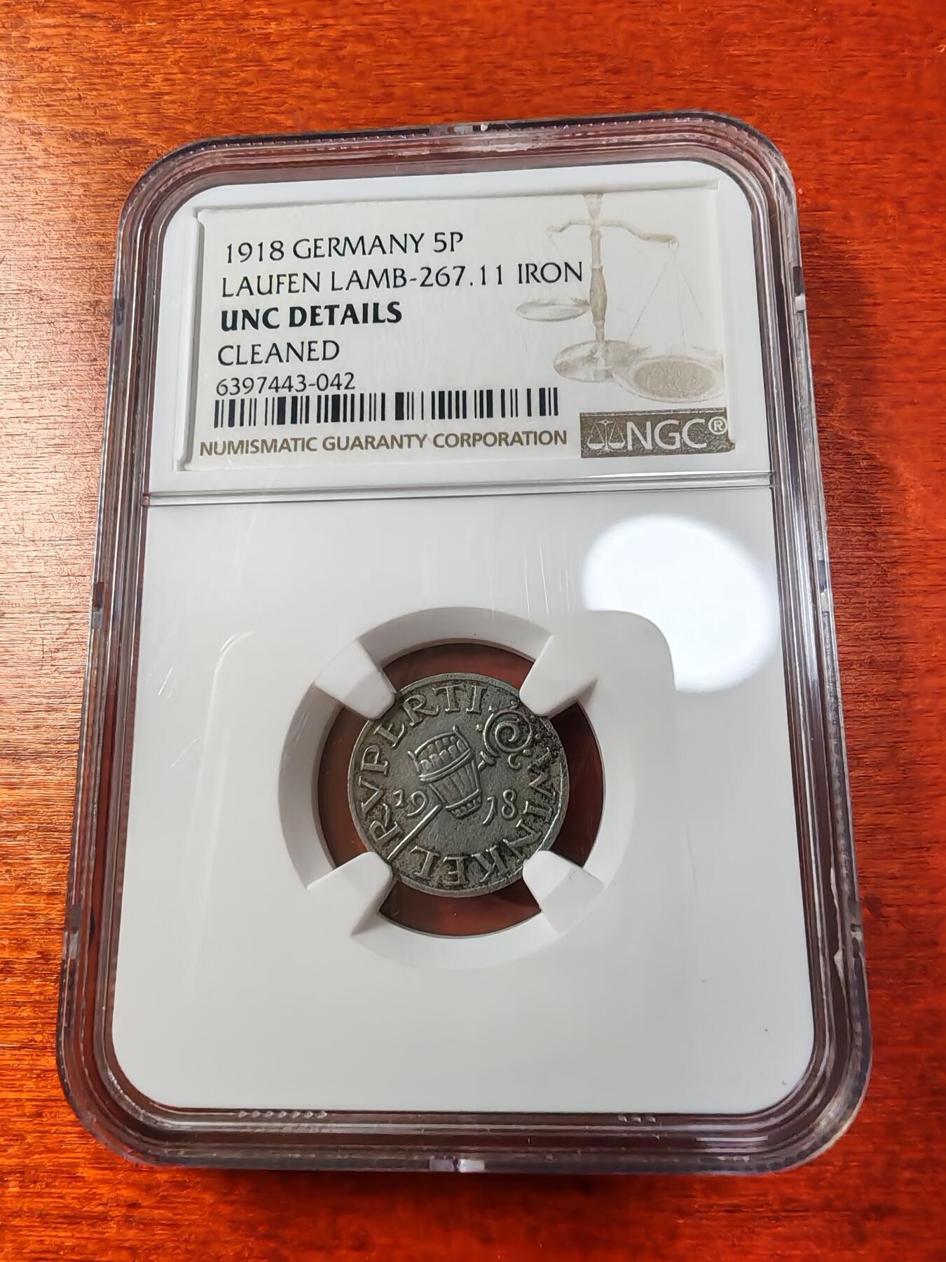 长老汇蛇年精选第一场拍卖 1918 德紧劳芬5芬尼铁币，NGC UNC，哥茨作品