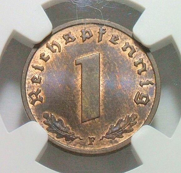 稀年 NGC MS66RB 德国第三帝国1936年F版1芬尼 难得开卷原光