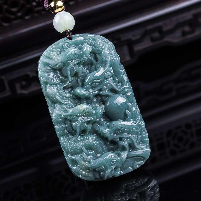 精品和田玉专场 天然翡翠A货满绿精雕九龙挂件