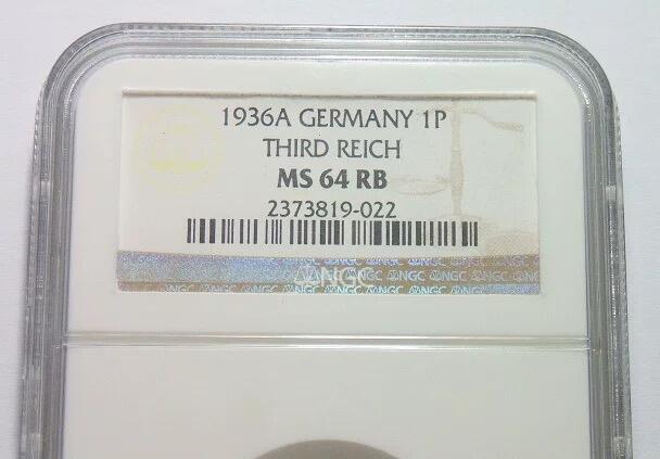 特年 NGC MS64RB 德国第三帝国1936年1芬尼 难得开卷原光