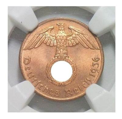 特年 NGC MS64RB 德国第三帝国1936年1芬尼 难得开卷原光 - 特年 NGC MS64RB 德国第三帝国1936年1芬尼 难得开卷原光