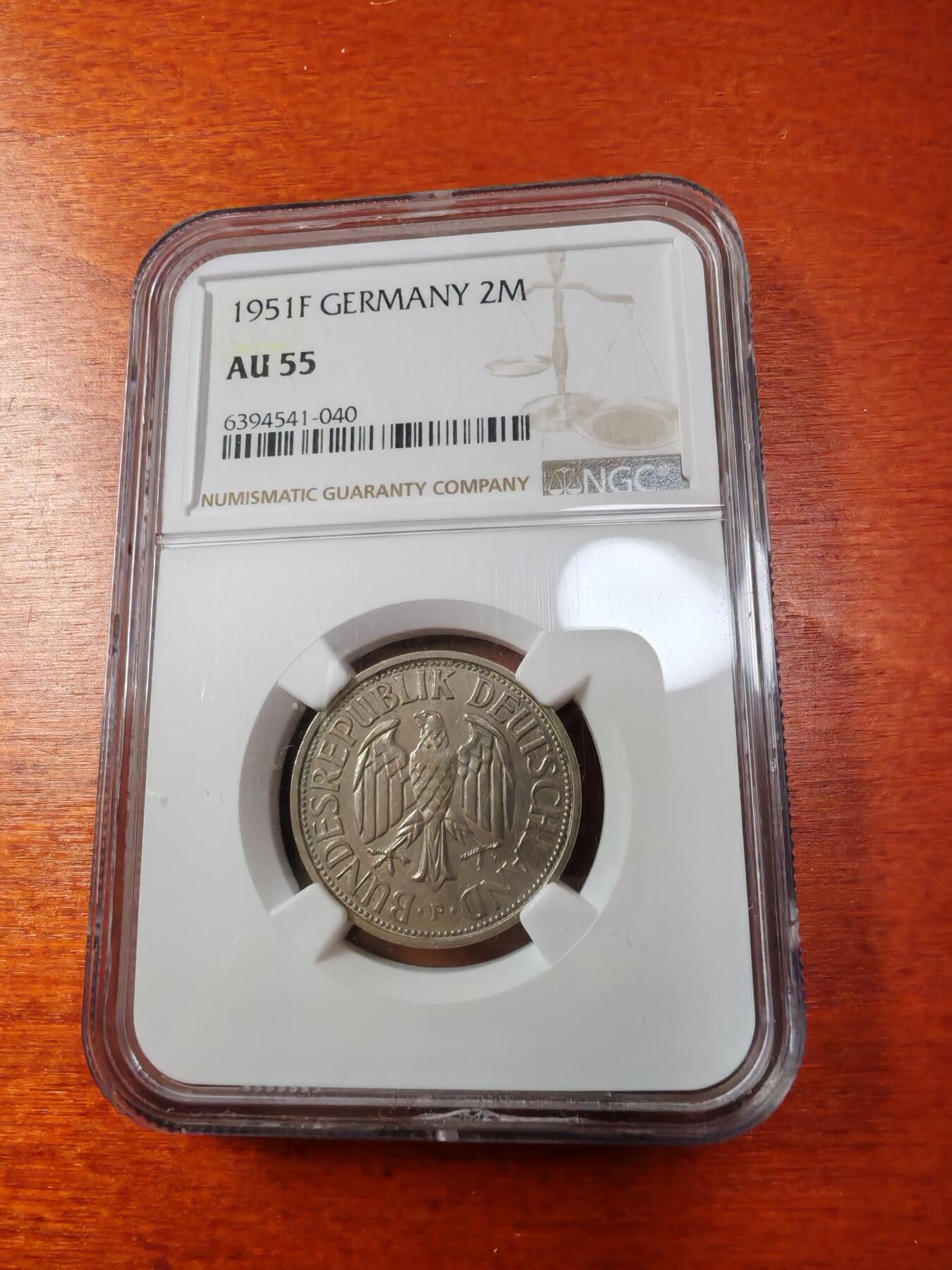 长老汇蛇年精选第一场拍卖 1951德国2马克铜镍币，NGC AU55分，更高分仅有14枚，独年份