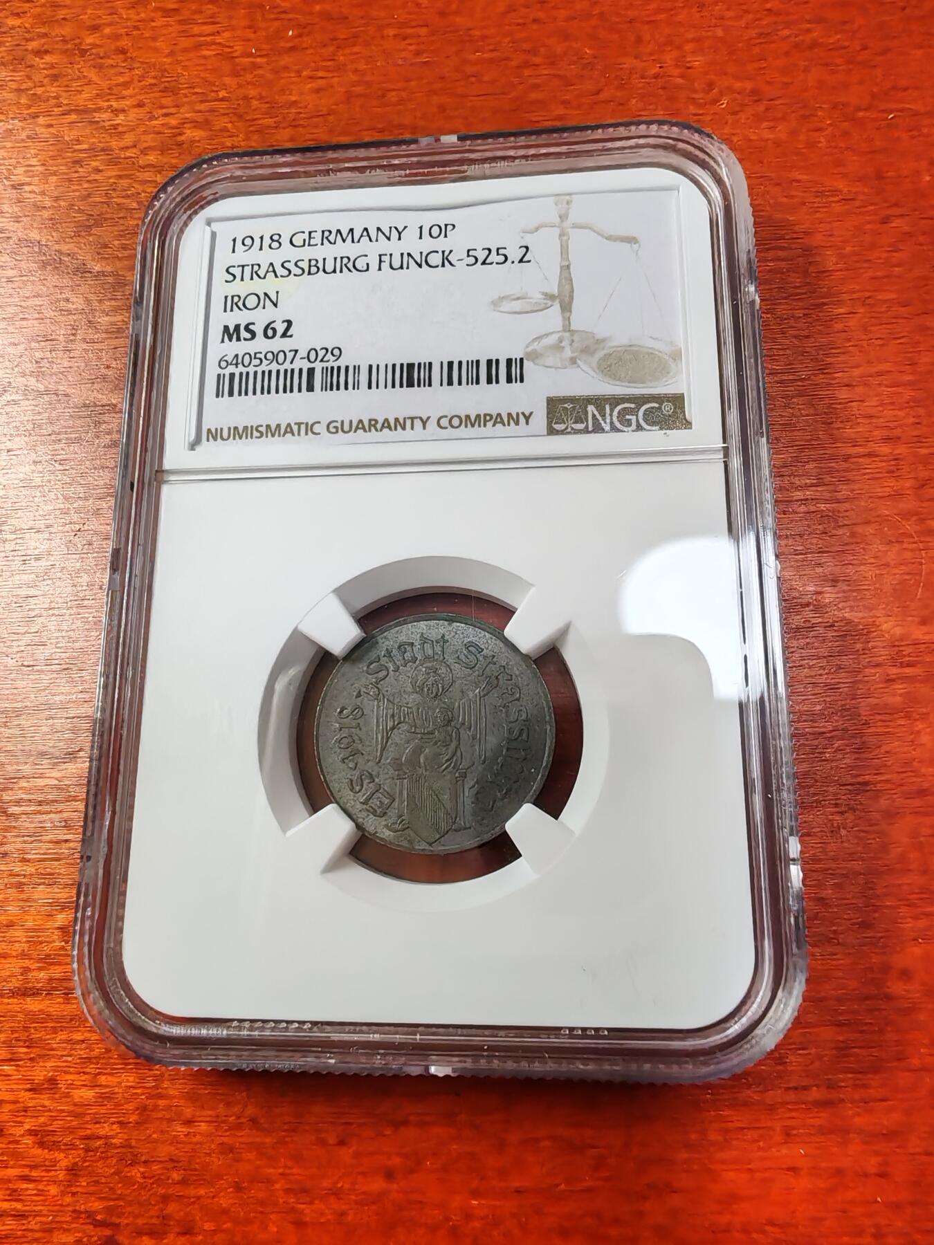 长老汇蛇年精选第一场拍卖 1918 德紧斯特拉斯堡10芬尼铁币，NGC MS62