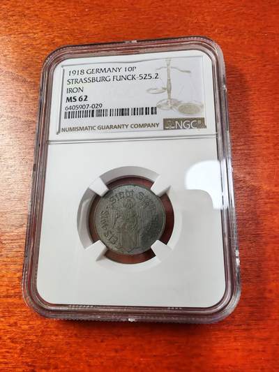 长老汇马年精选第五场拍卖 - 1918 德紧斯特拉斯堡10芬尼铁币，NGC MS62