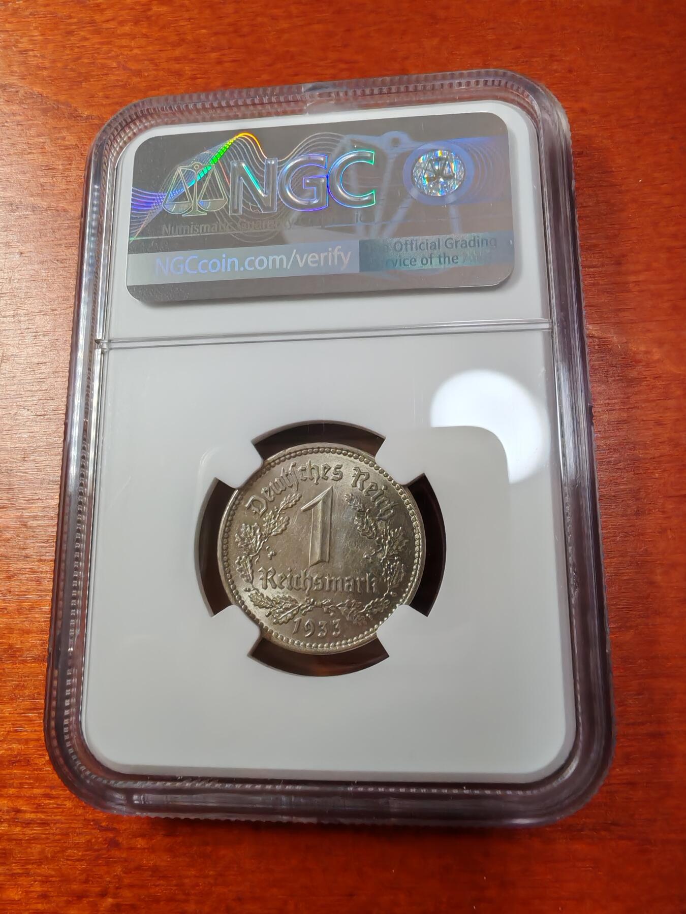 长老汇蛇年精选第一场拍卖 1933F 德国第三帝国1马克镍币，NGC MS63，季军分，更高3枚