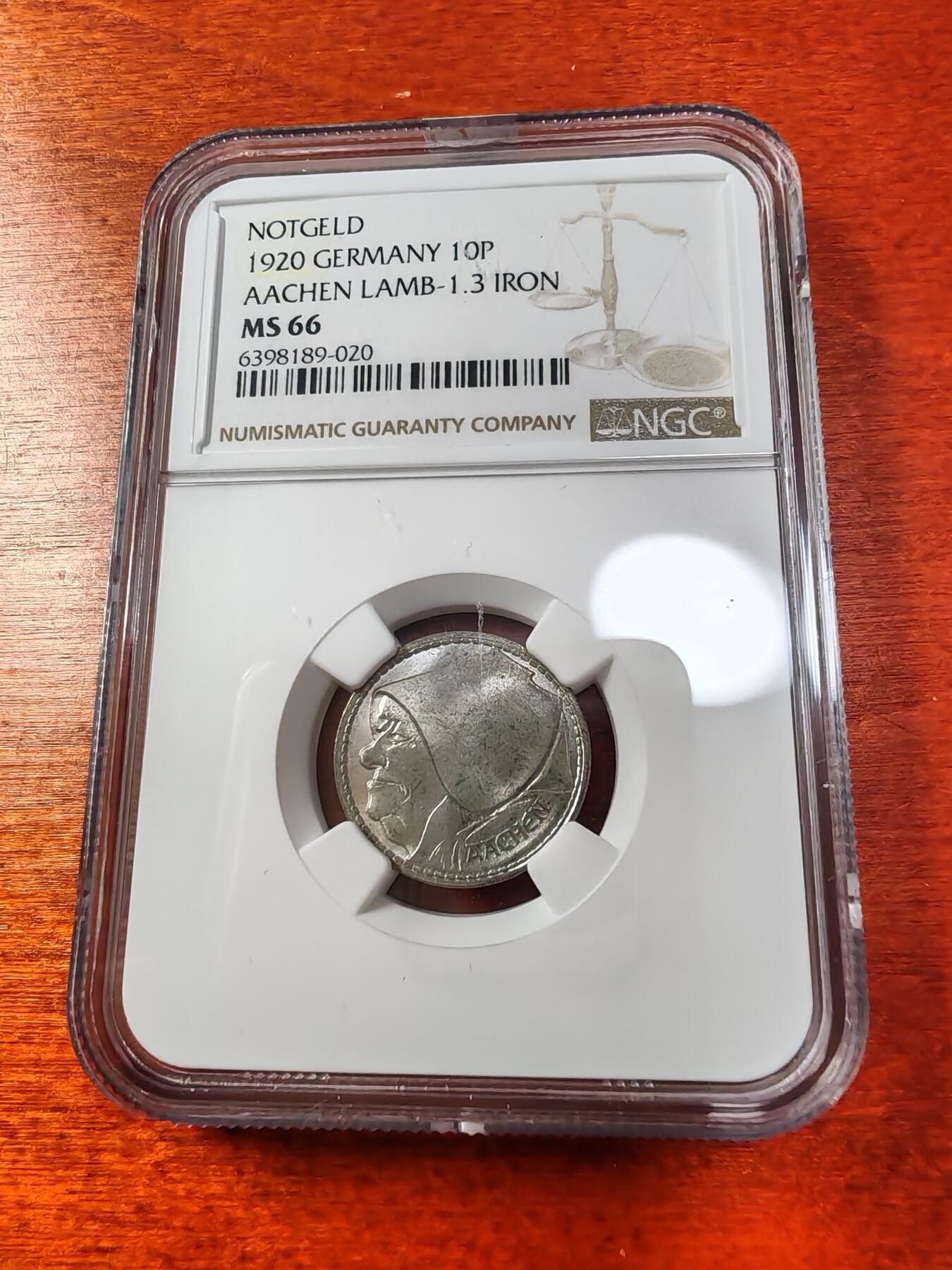 长老汇蛇年精选第一场拍卖 1920 德紧亚琛老妇人10芬尼铁币，NGC MS66，冠军分