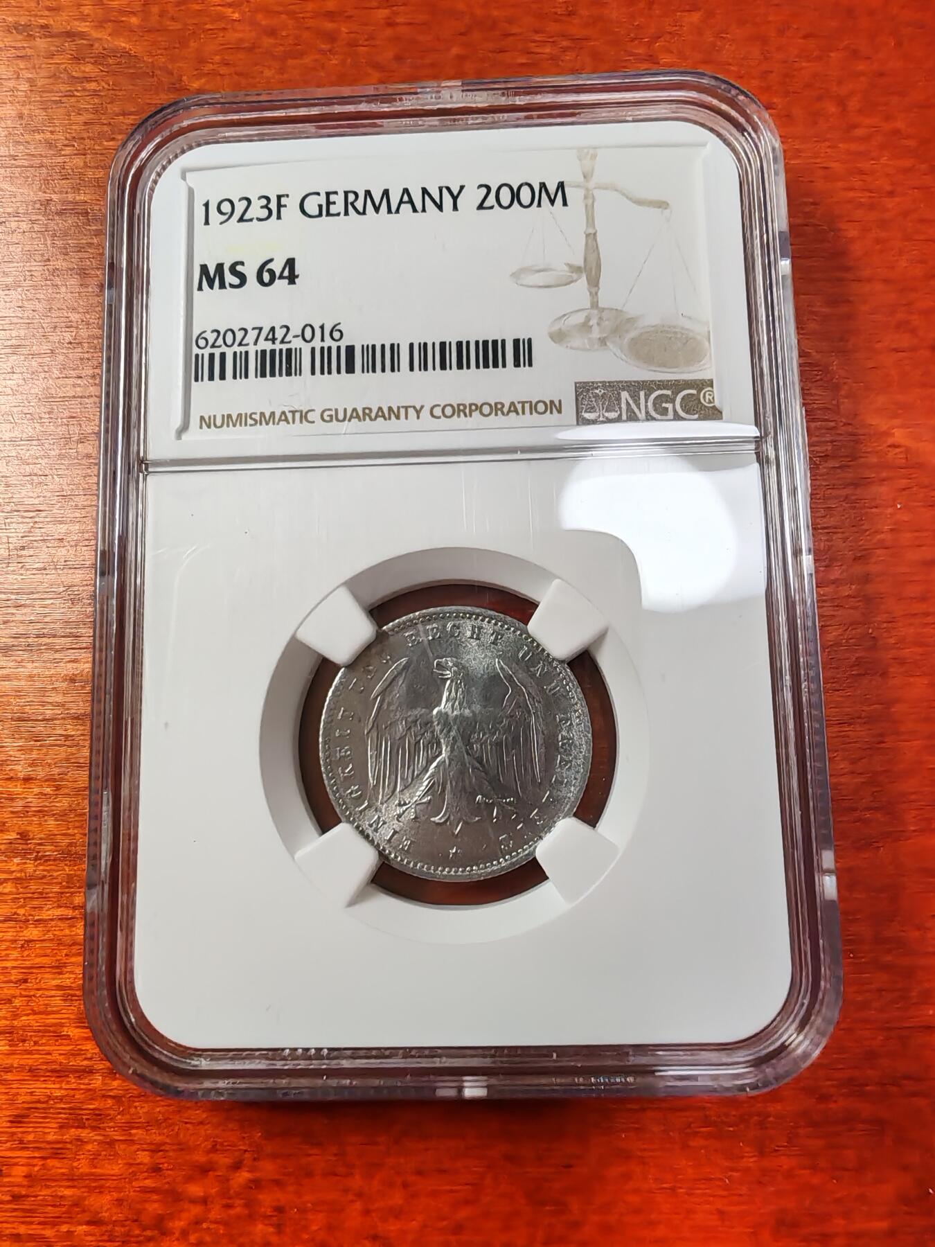 长老汇蛇年精选第一场拍卖 1923F 德国魏玛共和国 200马克铝币，NGC MS64，更高13枚