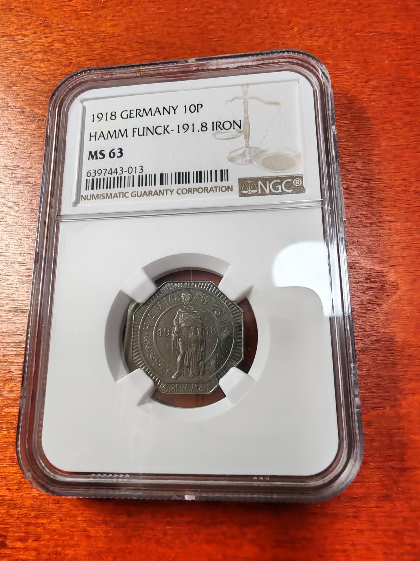 长老汇蛇年精选第一场拍卖 1918 德紧哈姆10芬尼铁币，NGC MS63，唯一记录
