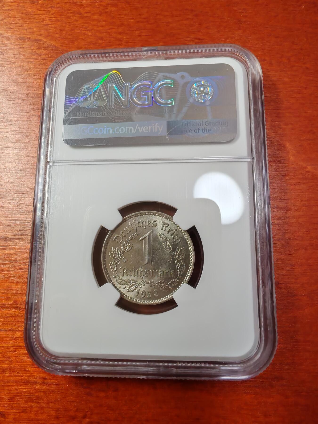 长老汇蛇年精选第一场拍卖 1938A 德国第三帝国1马克镍币，NGC MS64分，季军分，更高2枚