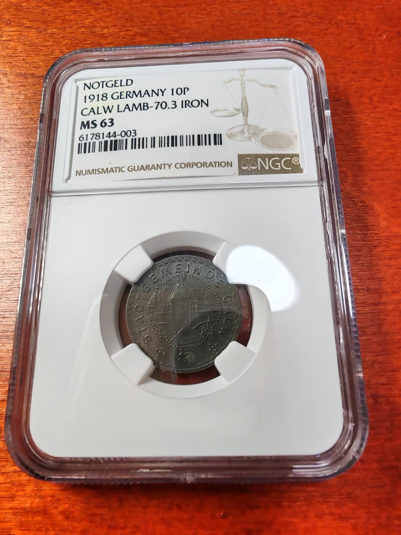 长老汇蛇年精选第一场拍卖 1918德紧 卡尔夫10芬尼铁币，NGC MS63，冠军分