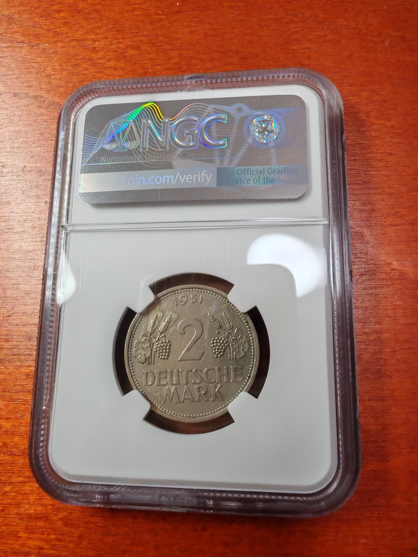 长老汇蛇年精选第一场拍卖 1951德国2马克铜镍币，NGC AU55分，更高分仅有14枚，独年份