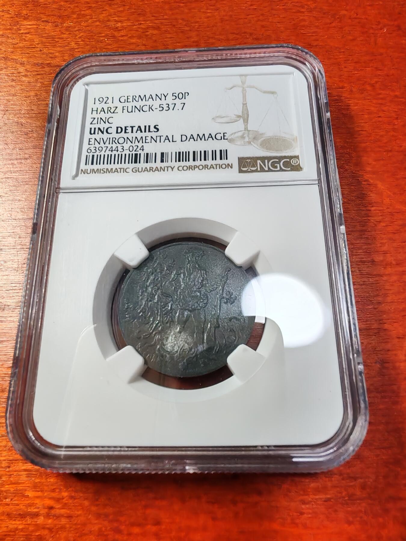 长老汇蛇年精选第一场拍卖 1921德紧哈尔茨野人50芬尼锌币，NGC UNC