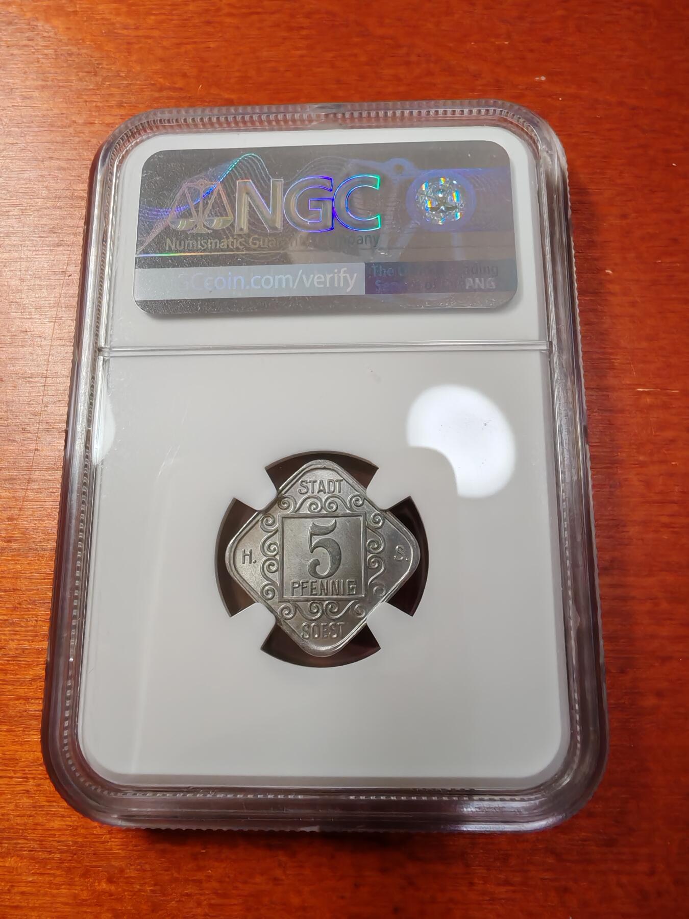 长老汇蛇年精选第一场拍卖 1920德紧索斯特5芬尼铝币，NGC MS65，唯一亚军，更高1枚