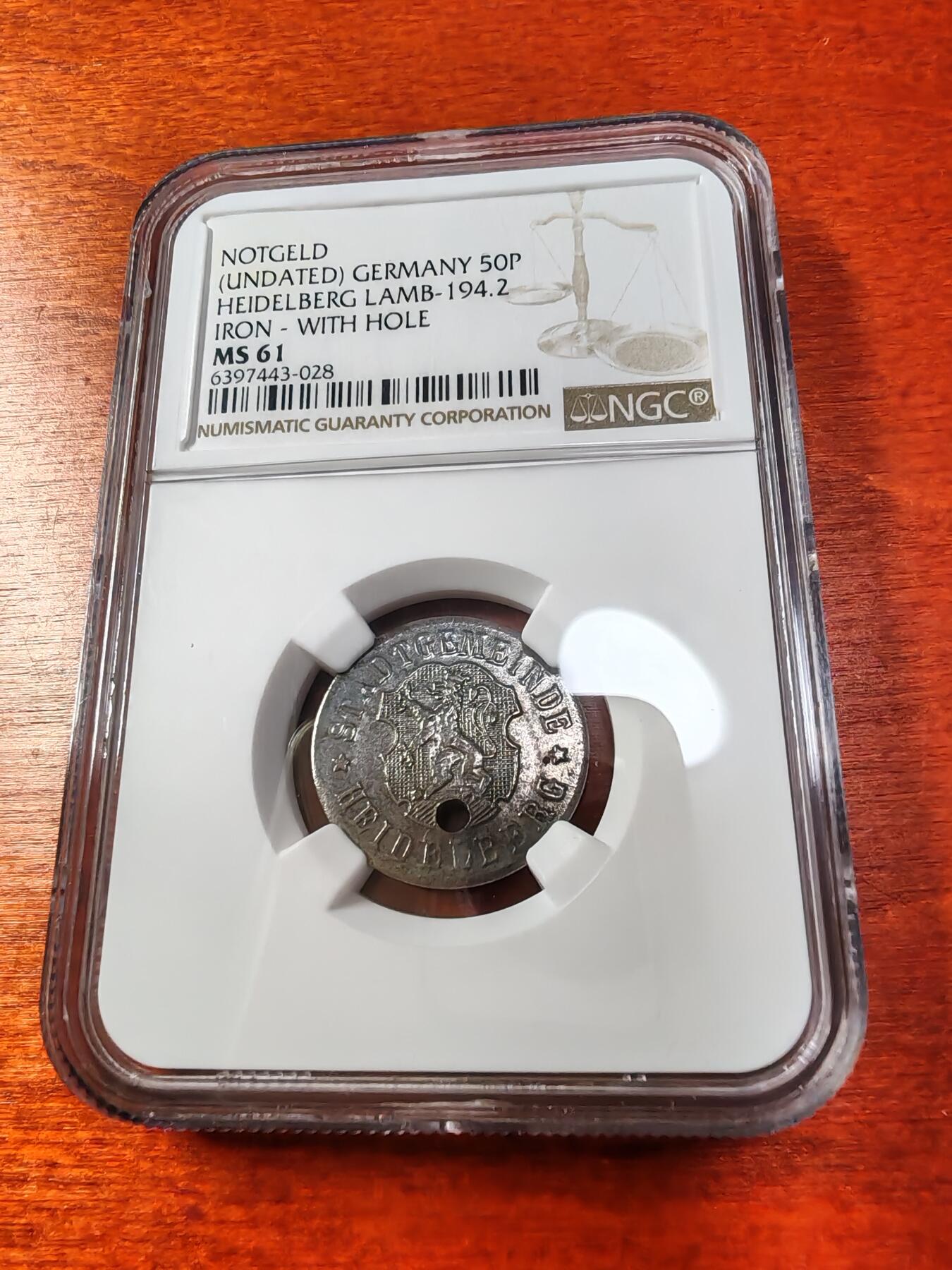 长老汇蛇年精选第一场拍卖 德紧海德堡50芬尼铁币，有孔，NGC MS61，唯一亚军，更高1枚