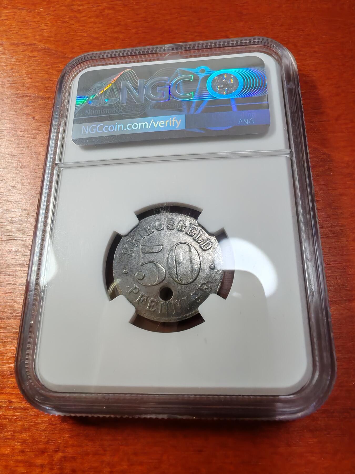 长老汇蛇年精选第一场拍卖 德紧海德堡50芬尼铁币，有孔，NGC MS61，唯一亚军，更高1枚