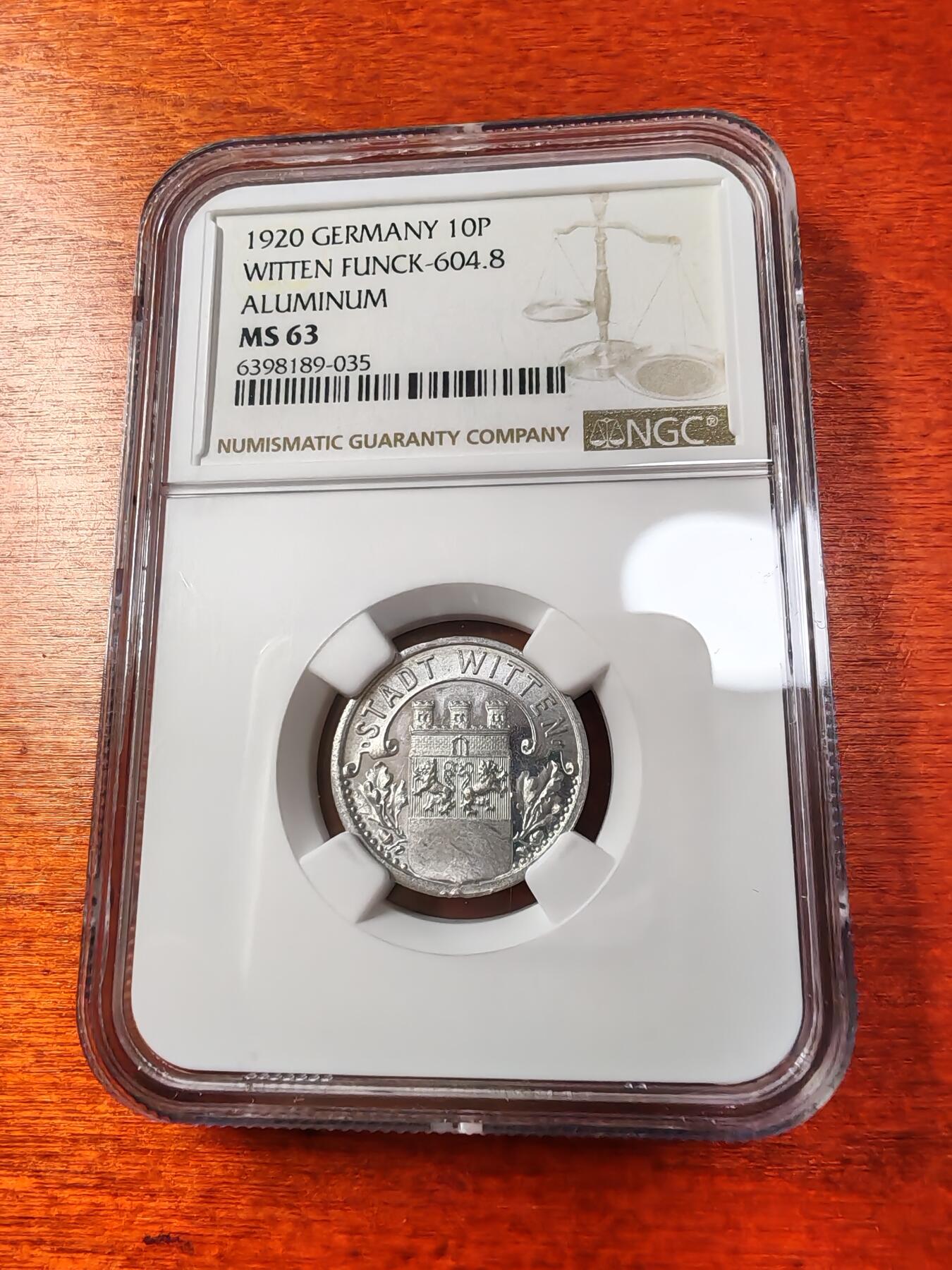 长老汇蛇年精选第一场拍卖 1920德紧维滕10芬尼铝币，NGC MS63，唯一记录