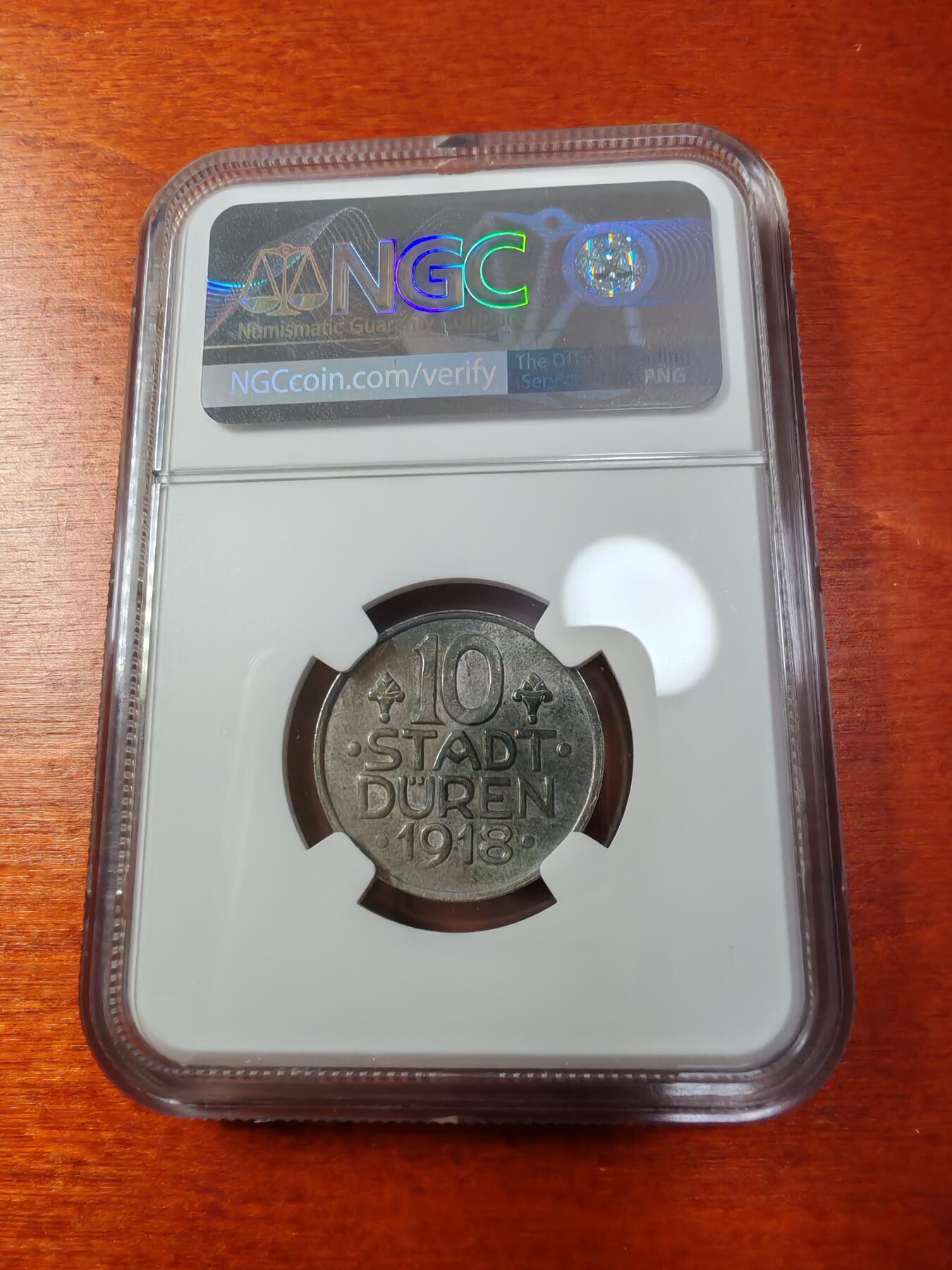 长老汇蛇年精选第一场拍卖 1918德紧杜伦士兵10芬尼铁币，NGC MS64，季军，更高3枚