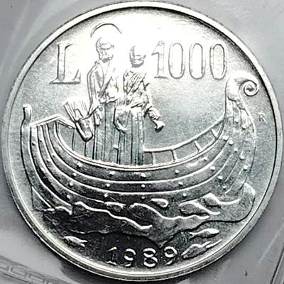 布加迪🐬～世界钱币(上海)🌾第 202 期 /  各国套币和散币 - 圣马力诺🇸🇲 1989年 1000里拉银币