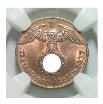 NGC MS66RB 德国第三帝国1937年1芬尼 难得开卷原光 - NGC MS66RB 德国第三帝国1937年1芬尼 难得开卷原光