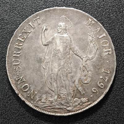 【德藏】世界币章拍卖第117期 （拍品征集中~欢迎藏友联系） - 1796年 意大利热那也施洗约翰狮鹫狮头8里拉大银币 直径约：40mm；重约：32.8g