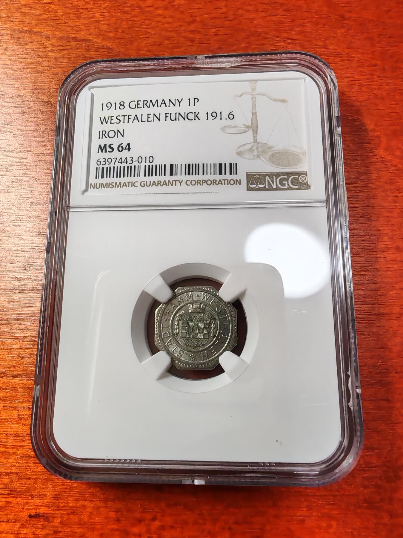 长老汇蛇年精选第一场拍卖 1918德紧威斯特法伦1芬尼铁币，NGC MS64，唯一记录