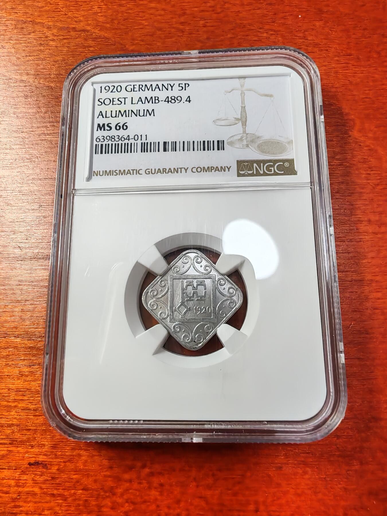 长老汇蛇年精选第一场拍卖 1920德紧索斯特5芬尼铝币，NGC MS66，唯一冠军