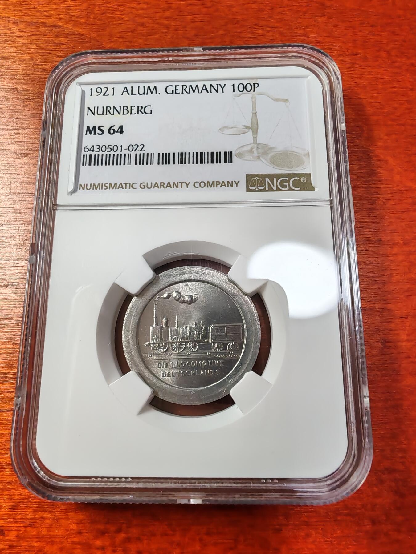 长老汇蛇年精选第一场拍卖 1921德紧纽伦堡100芬尼铝币，NGC MS64，唯一记录
