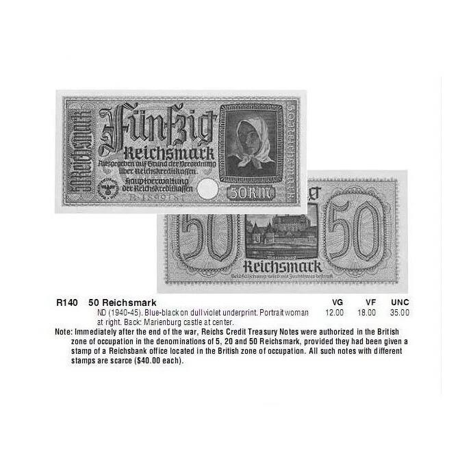 PCGS MS64 德国第三帝国1940-45年男人头50马克 原光挺版